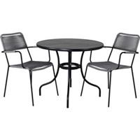 Hioshop Nicke tuinmeubelset tafel Ø90cm en 2 stoel armleuning Lindos zwart.