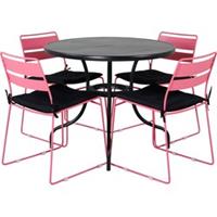 Hioshop Nicke tuinmeubelset tafel Ø90cm en 4 stoel Lina roze, zwart.