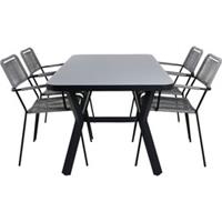 Hioshop Virya tuinmeubelset tafel 90x160cm en 4 stoel armleuningG Lindos zwart, grijs.