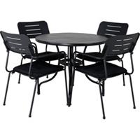Hioshop Nicke tuinmeubelset tafel Ø90cm en 4 stoel Nicke zwart.