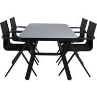 Hioshop Virya tuinmeubelset tafel 90x160cm en 4 stoel Alina zwart, grijs.