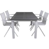 Hioshop Albany tuinmeubelset tafel 90x152/210cm en 4 stoel Alina wit, grijs, crèmekleur.