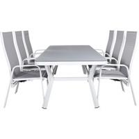 Hioshop Virya tuinmeubelset tafel 100x200cm en 6 stoel Copacabana wit, grijs.