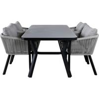 Hioshop Virya tuinmeubelset tafel 90x160cm en 4 stoel Virya wit, zwart, grijs.