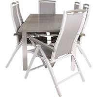 Hioshop Albany tuinmeubelset tafel 90x152/210cm en 6 stoel 5pos Albany wit, grijs, crèmekleur.