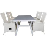 Hioshop Virya tuinmeubelset tafel 100x200cm en 6 stoel Padova wit, grijs.