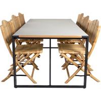 Hioshop Texas tuinmeubelset tafel 100x200cm en 6 stoel Cane grijs, naturel, zwart.