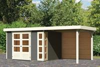 Woodfeeling | Tuinhuis Kerko 5 met Overkapping 2,4 en Achterwand | Terragrijs