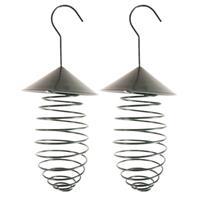 Esschert Design 2x stuks vogel vetbolhouder met dak donkergroen metaal 25 cm -