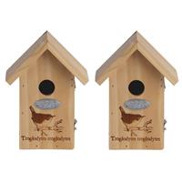 2x Vogelhuisjes/nestkastjes winterkoning silhouet 19 cm -