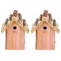 Set van 2x stuks houten vogelhuisjes met rieten dakje 18x27 cm -