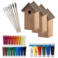 Lifetime Garden 6x stuks houten vogelhuisje/nestkastje 22 cm - Zelf schilderen pakket - verf/kwasten -