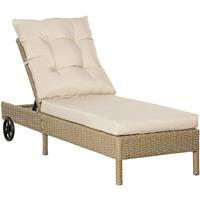 Outsunny Gartenliege Rattan-Optik Natur+Khaki 200 x 66 x 92 cm