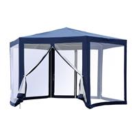 Outsunny Pavillon Gartenpavillon 6-eckig blau 3,9m x 3,9m