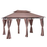 Outsunny Pavillon Gartenpavillon Partyzelt Gartenzelt Festzelt Doppeldach 3x4m Khaki