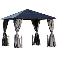 Outsunny Pavillon, Gartenpavillon, Partyzelt mit Seitenteilen, PC Dach, Alu, Schwarz, 300 x 300 x 263 cm