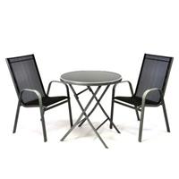 VCM 3er Set Garnitur 2 Stapelstühle + 1 Klapptisch Sitzgruppe Glastisch schwarz