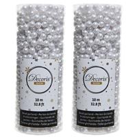 Decoris 6x stuks winter witte kralenslingers kerstslinger 10 mtr -