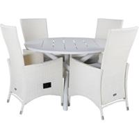 Hioshop Alma tuinmeubelset tafel Ø120cm en 4 stoel Padova wit.