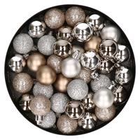 Bellatio Set van 40x stuks kunststof kerstballen mix zilver en champagne 3 cm -