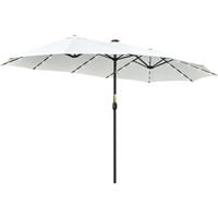 Outsunny parasol met LED, zonne-energie, 4,5 m, dubbele tuinparasol, UV-bescherming, eenvoudig te openen, ovaal, zwart en crème | Aosom.nl