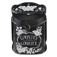 Clayre & Eef Brievenbus Muur 26*10*35 Cm Zwart Ijzer Bloemen Country Courier Wandbrievenbus Brievenbus Hangend Zwart