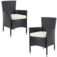 Casaria Polyrattan Tuinstoelen - 2 stuks - Zwart/ Crème - Stapelbaar