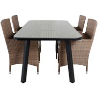 Hioshop Paola tuinmeubelset tafel 100x200cm en 6 stoel Malin naturel, zwart.