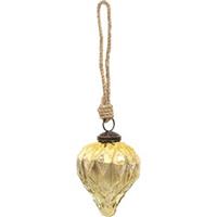 Clayre & Eef Kerstbal Ø 7*8 cm Goudkleurig Glas Kerstboomversiering Kerstversiering Kerstdecoratie