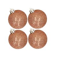 Cosy & Trendy 4x stuks kunststof glitter kerstballen koper 10 cm -