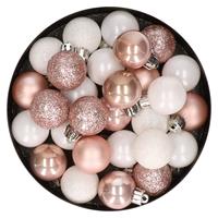 Bellatio 28x stuks kunststof kerstballen lichtroze en wit mix 3 cm -