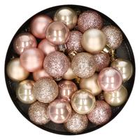 Bellatio 28x stuks kunststof kerstballen parel/champagne en lichtroze mix 3 cm -