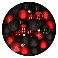 Bellatio 28x stuks kunststof kerstballen rood en zwart mix 3 cm -