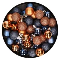 Bellatio Set van 40x stuks kunststof kerstballen mix koper en donkerblauw 3 cm -