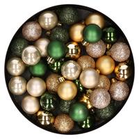 Bellatio 42x stuks kunststof kerstballen donkergroen, champagne en goud mix 3 cm -