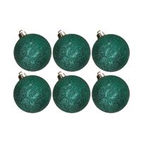 Cosy & Trendy 6x stuks kunststof glitter kerstballen petrol groen 6 cm -