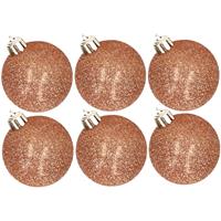 Cosy & Trendy 6x stuks kunststof glitter kerstballen koper 8 cm -