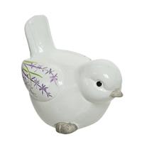 Decoris Decoratie Dieren Beeld Vogel Wit Met Lavendel Bloemen Met Staart Omhoog 9 Cm - Tuinbeelden