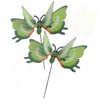 2x Stuks Metalen Vlinder Groen 17 X 60 Cm Op Steker - Tuindecoratie Vlinders - Dierenbeelden