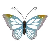Decoris Grote Lichtblauwe Deco Vlinder/muurvlinder Metaal 51 X 38 Cm Tuindecoratie - Tuinbeelden