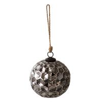 Clayre & Eef Kerstbal Ø 15*15 Cm Zwart Glas Rond Kerstboomversiering Kerstversiering Kerstdecoratie Zwart