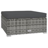 VidaXL Tuinvoetenbank Met Kussen 70x70x30 Cm Poly Rattan Grijs