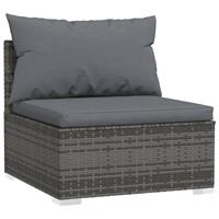 vidaXL Garten-Mittelsofa mit Kissen Grau Poly Rattan 