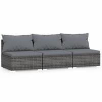VidaXL Driezitsbank Met Kussens Poly Rattan Grijs