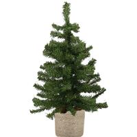 Decoris Kunst kerstboom/kunstboom groen 60 cm met naturel jute pot - Kunstboompjes/kerstboompjes