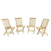 VCM 4er Set Gartenstuhl Teak Holz unbehandelt klappbar Stühle Holzstuhl braun