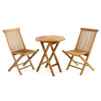 VCM 3tlg. Balkonset Klappstuhl Tisch Teakholz Garten-Set Sitzgarnitur Ø60cm braun
