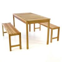 VCM Gartenmöbelset Picknickset Sitzgruppe natur Teakholz Bank Tisch 135cm braun