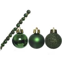 Decoris 14x stuks kunststof kerstballen donkergroen 3 cm -
