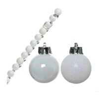 Decoris 14x stuks kunststof kerstballen parel wit 3 cm kerstversiering -